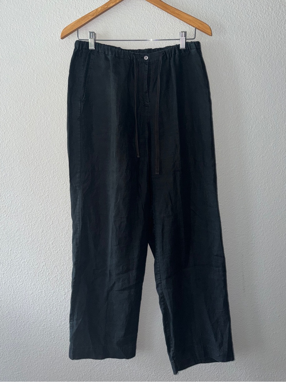 Kate Hill Petite 100% Linen Black Wide Leg Cropped Pants Women’s PM Pull On